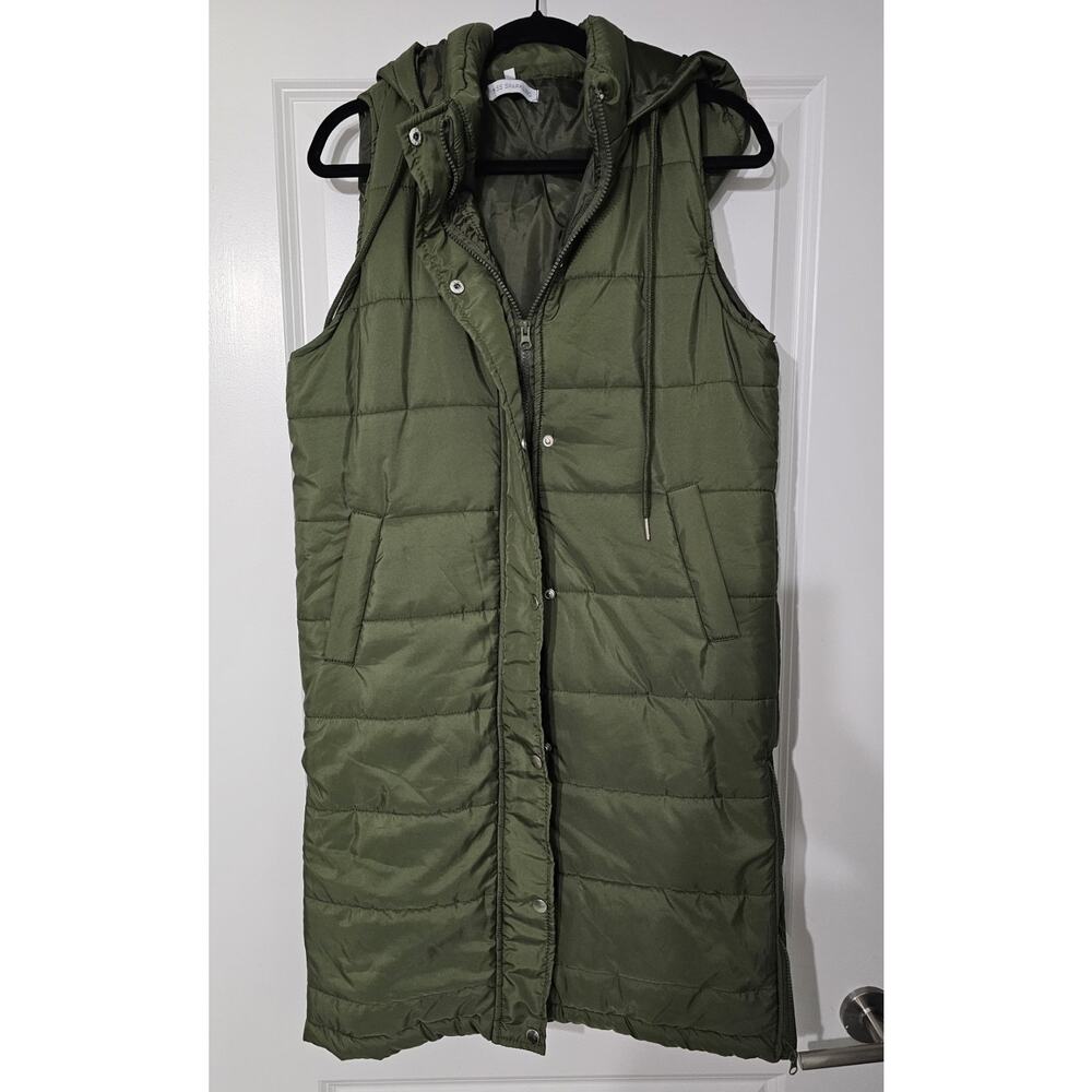 Miss Sparkling Women’s Olive Green Hooded Long Puffer Vest Sleeveless Zip...